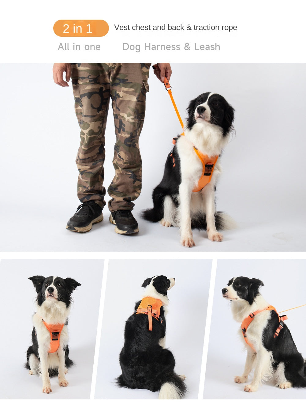 Pettorina e guinzaglio retrattile per cani, 2 in 1, No-Pull, gilet imbottito morbido regolabile