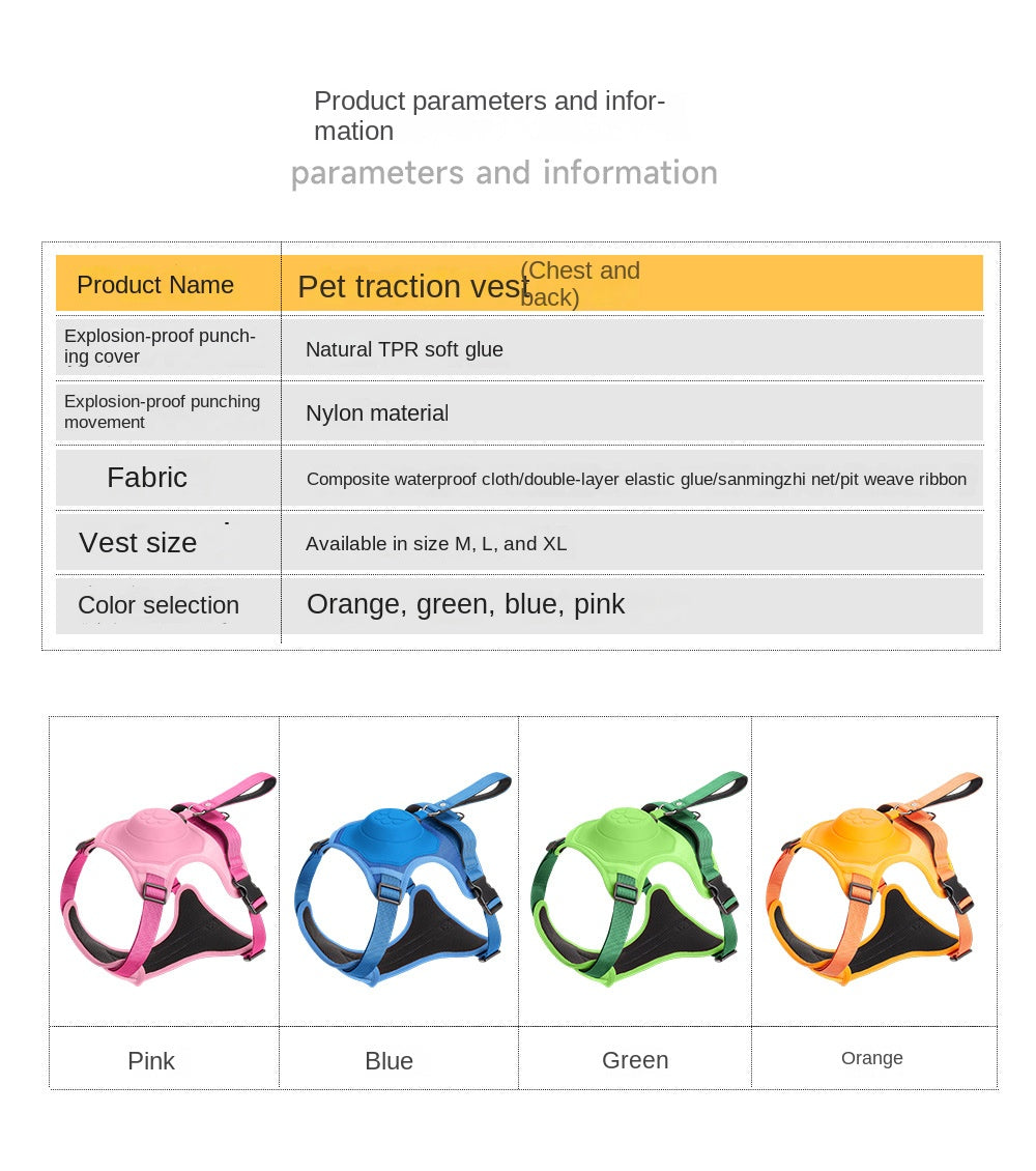 Pettorina e guinzaglio retrattile per cani, 2 in 1, No-Pull, gilet imbottito morbido regolabile